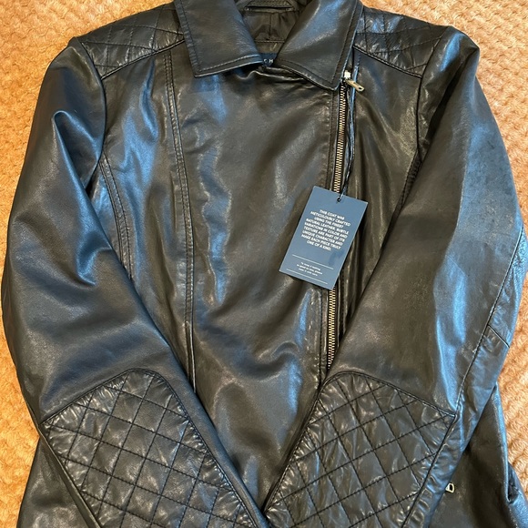 Cole Haan Lambskin Leather Black Jacket - Picture 3 of 8
